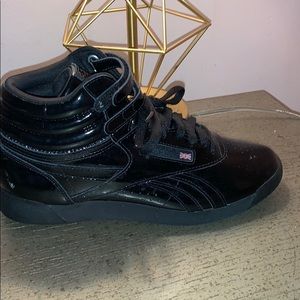 Black patent leather Reeboks classics